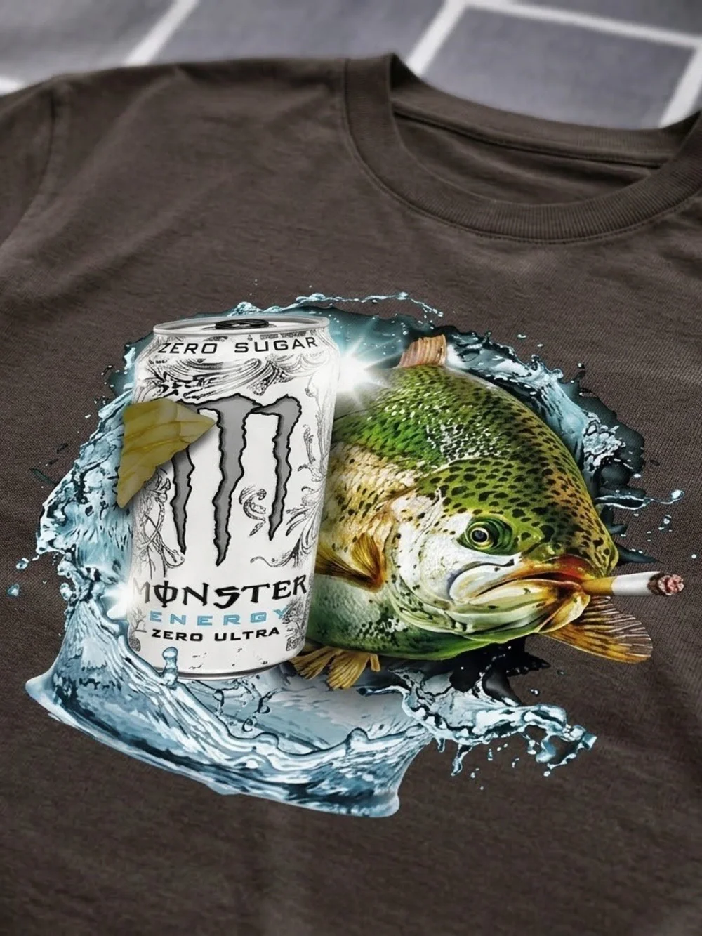 Gildan Funny Monster Energy Fish Graphic Tee